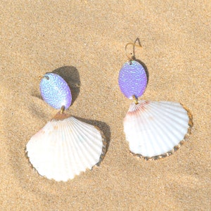 Natural gold filled 18 K shell earrings handmade iridescent oval bead image 9