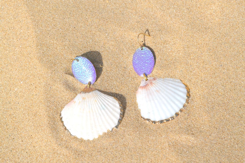 Natural gold filled 18 K shell earrings handmade iridescent oval bead image 9