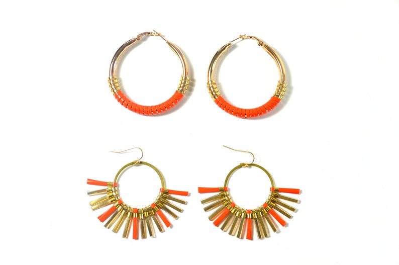 Fringe handmade earrings vinyl threads and gold plated 3 µ Etsy