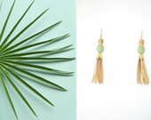 Pineapple earrings Boho chic mint and Gold  fringe metallic effects "Ananas Givrés" Goldplated 5 µ
