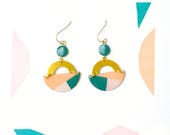 Pendientes de declaración hechos a mano Patrón geométrico Pato azul Rosa melocotón Púrpura Lluvia