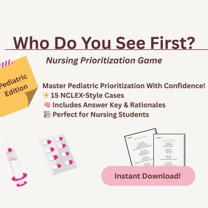 Kinder-NCLEX Priorisierungsspiel | Wen siehst du zuerst | Pflegeleitfaden | Patienten-Szenarien | Druckbares PDF