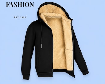 Sudadera con capucha y cremallera para hombre, forrada de borrego / Chaqueta informal de invierno abrigada