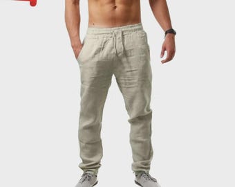 Men's White Linen Pants | Lightweight Breathable Summer Beach Trouser