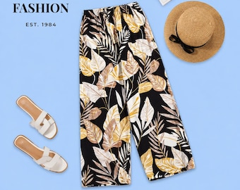 Women s Tropical Floral Wide Leg Pants | Boho Summer Beach Resort Wear