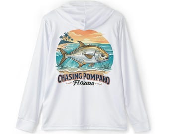 Sudadera con capucha "Persiguiendo el pez pompano" / Pesca en Florida al atardecer en el océano