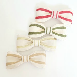 Handmade Striped Sailor Bow – 4 Inch Ribbon Hair Clip in Olive, Gold, Beige, Red