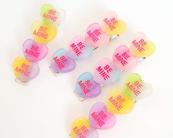 Pastel Resin Heart Hair Clip – Glitter Handmade Valentine Style