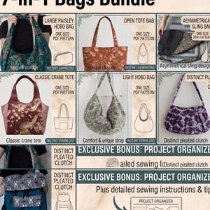 7-in-1 Bag Sewing Pattern Bundle Tote Crossbody Hobo Bag PDF Beginner Instant Download