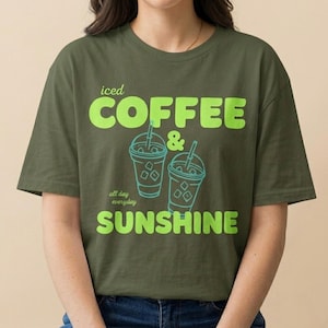 Iced Coffee and Sunshine Shirt, Iced Coffee TShirt, Coffee Lover Gift, Summer Graphic Tee, Summer Vibes Shirt, Coffee Shirt, Comfort Colors