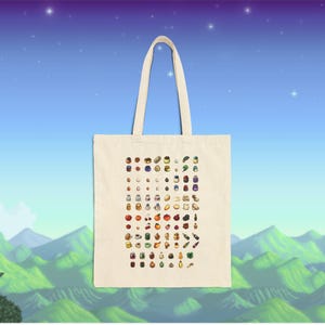 Stardew Valley Icons Tote Bag | Pixel Game Farming Harvest Design
