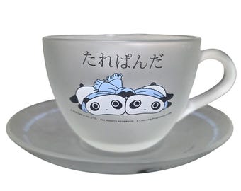 San-X Tarepanda 1999 Frosted Glass Cup & Saucer Set Heisei Retro