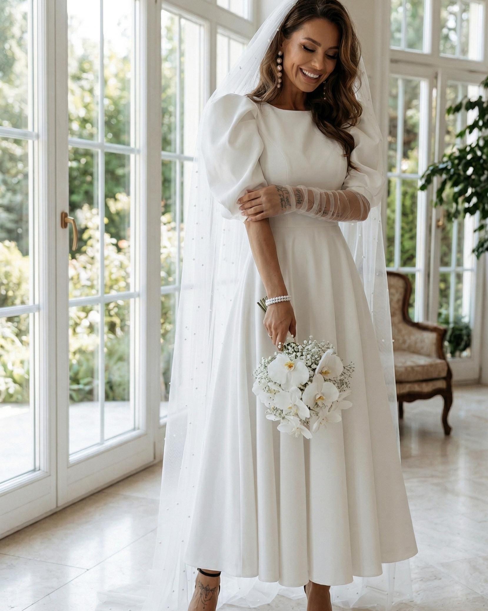 White Modest Engagement Dress - Etsy