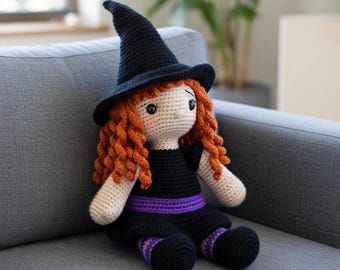 Handmade Crochet Witch Amigurumi - 19 Inch Tall Regina the Witch Plush Toy - Intermediate Pattern