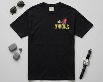 Invincible & Atom Eve Logo T-Shirt | Superhelden Comic Text auf der Brust