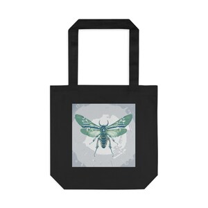 Bolso de lona con diseño de depuración de insectos, alas de circuito luminoso, regalo para programadores cyberpunk, estética neón y tecnológica.