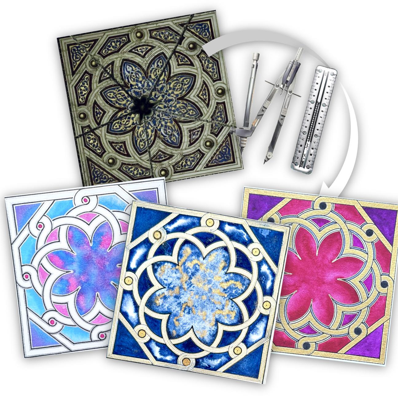 How to Draw Cairo Ceiling Rosette Tutorial + Hand-painted Colour ...