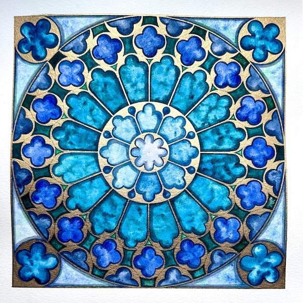 How to Draw Westminster Abbey North Rose Window Tutorial + Hand-Painted Colour Versions (Digital PDF)