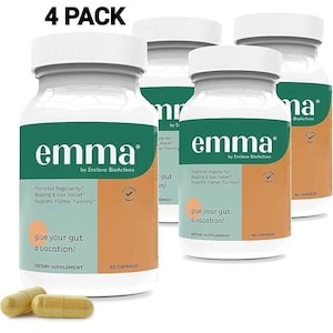 4 Pack EMMA Supplement for Gut Health - Gas and Bloating Relief Constipation 60 Counts