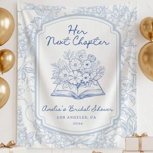 Her Next Chapter Tapestry Book Themed Bridal Shower Custom Banner A New Chapter Begins Personalized Sign Literary Bridal Shower Keepsake