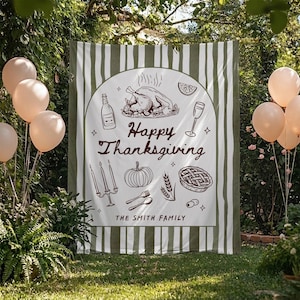 Happy Thanksgiving Banner Custom Thanksgiving Dinner Tapestry Personalized Family Name Sign Thanksgiving Reunion Decor Friendsgiving Party afbeelding 4