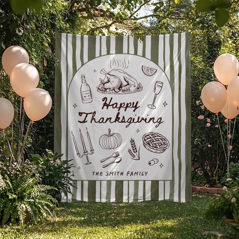 Happy Thanksgiving Banner Custom Thanksgiving Dinner Tapestry Personalized Family Name Sign Thanksgiving Reunion Decor Friendsgiving Party afbeelding 4