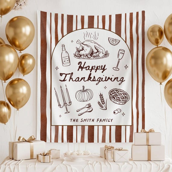 Happy Thanksgiving Banner Custom Thanksgiving Dinner Tapestry Personalized Family Name Sign Thanksgiving Reunion Decor Friendsgiving Party