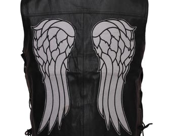 Daryl Dixon Angel Wings Leather Vest | Walking Dead Cosplay Costume | Motorcycle Gift for Him
