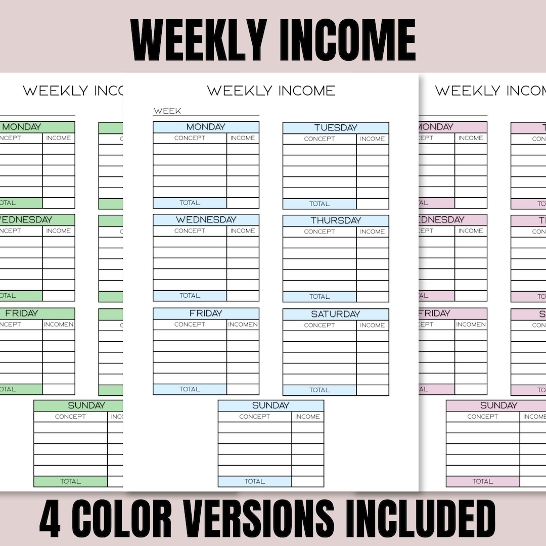 Weekly Income Tracker Printable | Income Tracker | Budget Planner ...