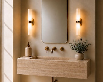 Travertine Wall Mounted Sink, Beige Natural Stone Washbasin, Powder Room Vanity, Custom Size