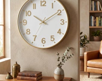12 Inch Silent Wall Clock: White Gold Minimalist Quartz Decor