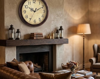 Silent Non Ticking Rustic Farmhouse Wall Clock, Antique Bronze Finish, Battery Operated Analog Timepiece