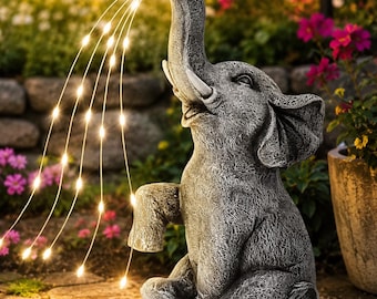 Solar Elephant Garden Statue – Outdoor LED Garden Decor with Wildflower Seeds, Waterproof Resin Yard Ornament, Gift for Mom