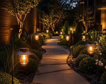 Solar Garden Lantern Stakes, Outdoor Pathway Lights, Hanging Solar Lanterns, Waterproof Landscape Lighting, Yard & Walkway Decor