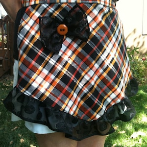 Autumn Ready Halloween Orange Black Plaid Fall Party Half Apron