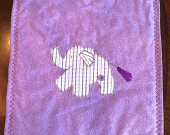 Handmade Doll Quilt/Baby Doll Quilt/Miniature Doll Quilt/Doll Bedding/Purple Elephant/New Handmade