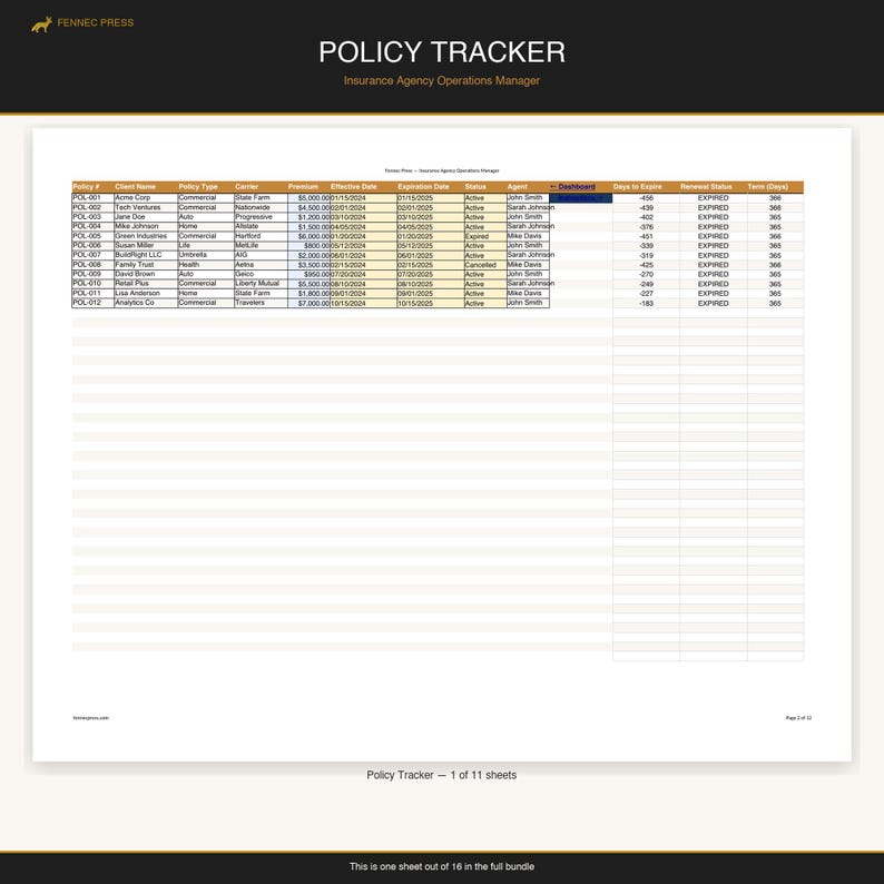 Insurance Agency Template Bundle | 2 Spreadsheets | Operations ...