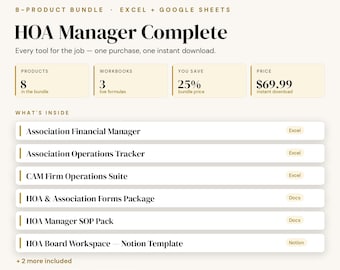 HOA Manager Complete Bundle | Financial, Operations, Forms (Excel, Google Sheets)