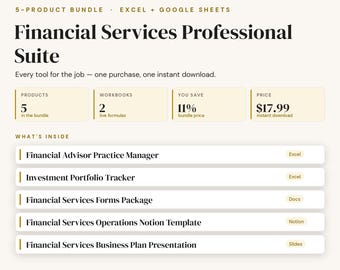 Financial Advisor Practice Bundle | AUM Client Pipeline Revenue Tracker | 5 Excel Google Sheets Spreadsheets