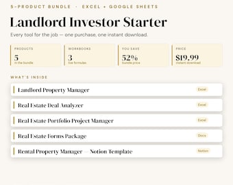 Landlord Investor Starter Bundle | Excel, Google Sheets, Notion Templates (Instant Download)