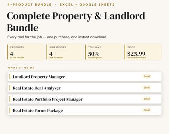 Property Management Bundle | Rent Roll, Lease Tracker, Deal Analyzer (Excel, Google Sheets)