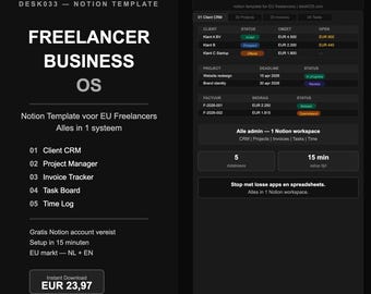 Notion Freelancer zakelijk besturingssysteem | Projecttracker voor CRM-facturen