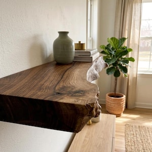 Live Edge Walnut Floating Shelves, Custom Size Available, Natural Wood image 2