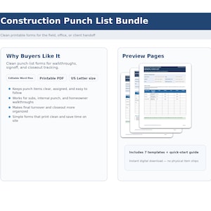 Construction Punch List Bundle - Punch List Template