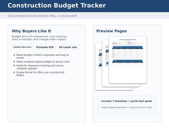 Planificador de presupuesto de construcción en formato PDF para el control de costes de proyectos: ideal para contratistas y gestores de proyectos.
