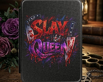 Slay Queen Kindle Case | Gothic Rock Typography, Blood Drip Design, Horror Metal Aesthetic