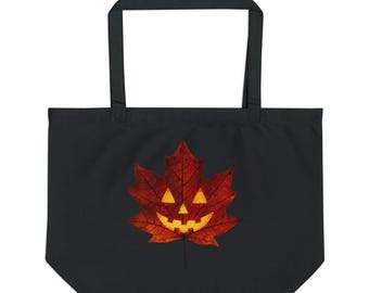 Organic Cotton Tote | Jack-o'-Lantern Maple Leaf Halloween Bag