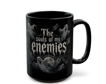 Souls of My Enemies Ghost Mug | Black Ceramic Halloween Coffee Cup