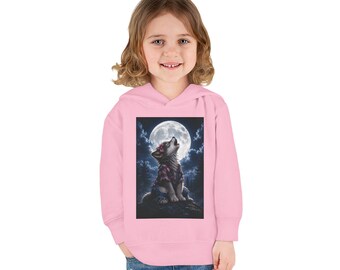 Toddler Girl Howling Wolf Moon Hoodie | Cozy Nighttime Print Pullover