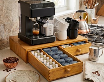 Cajón de almacenamiento de madera para cápsulas de café, organizador para máquina de espresso